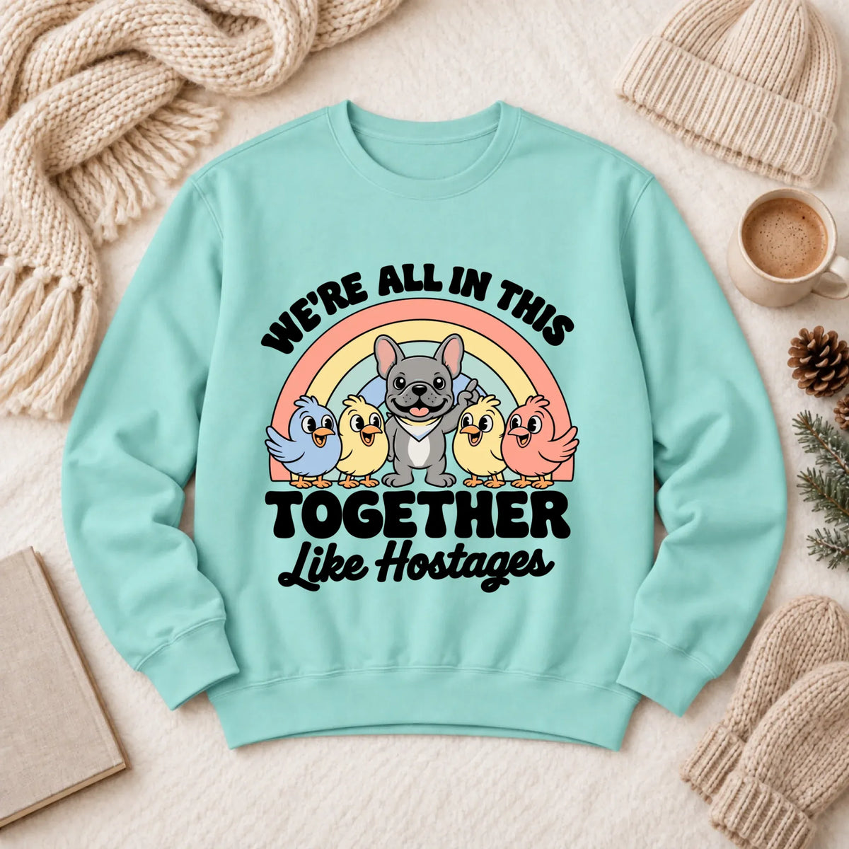 Custom Frenchie Funny Hostage Situation Unisex Sweatshirt Chalky Mint