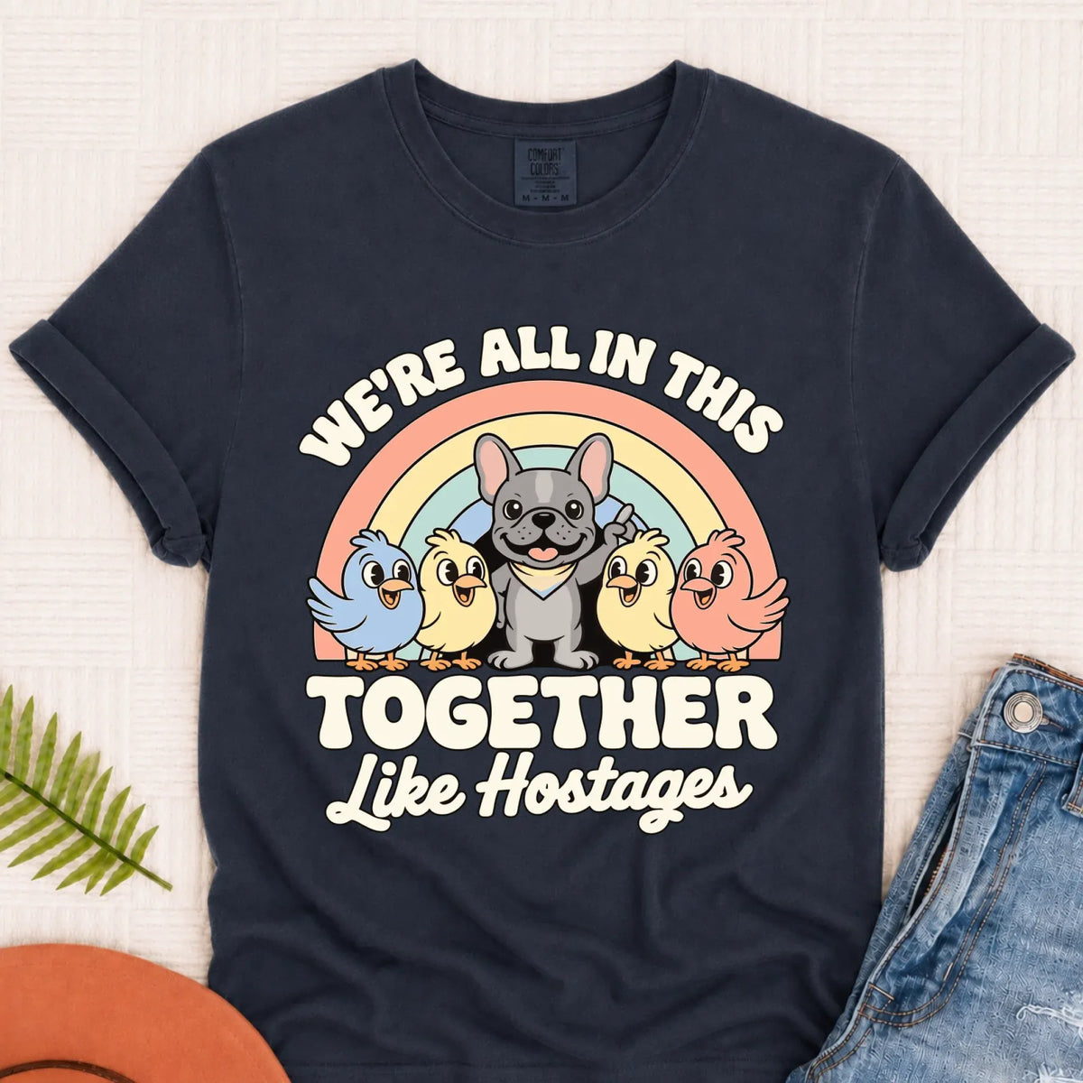 Custom Frenchie Funny Hostage Situation Unisex TShirt Navy
