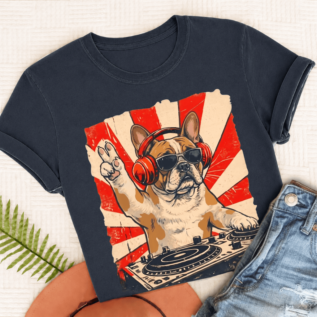 Custom Frenchie Funny Music DJ Unisex TShirt