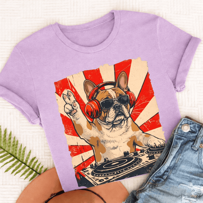 Custom Frenchie Funny Music DJ Unisex TShirt Orchid