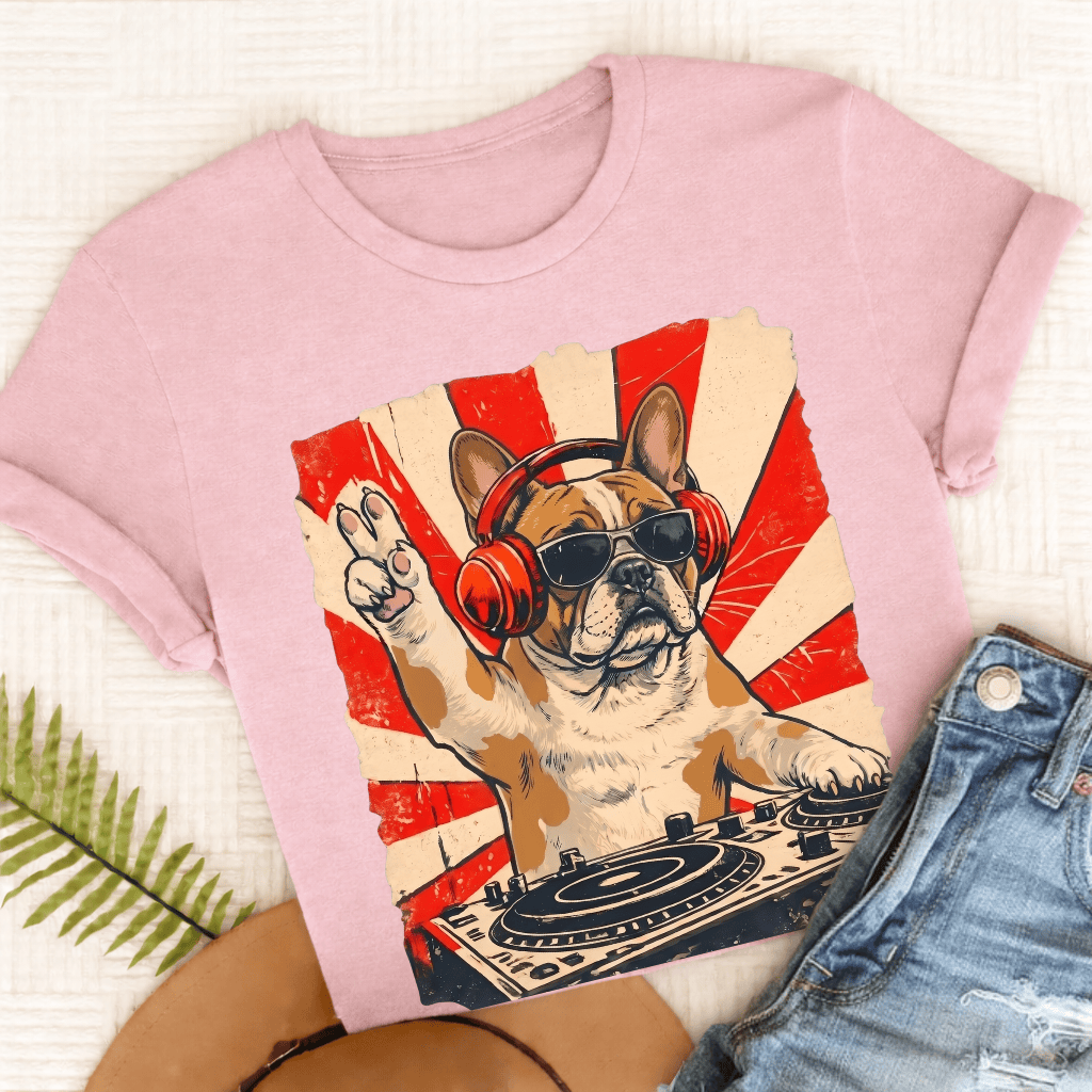 Custom Frenchie Funny Music DJ Unisex TShirt Blossom