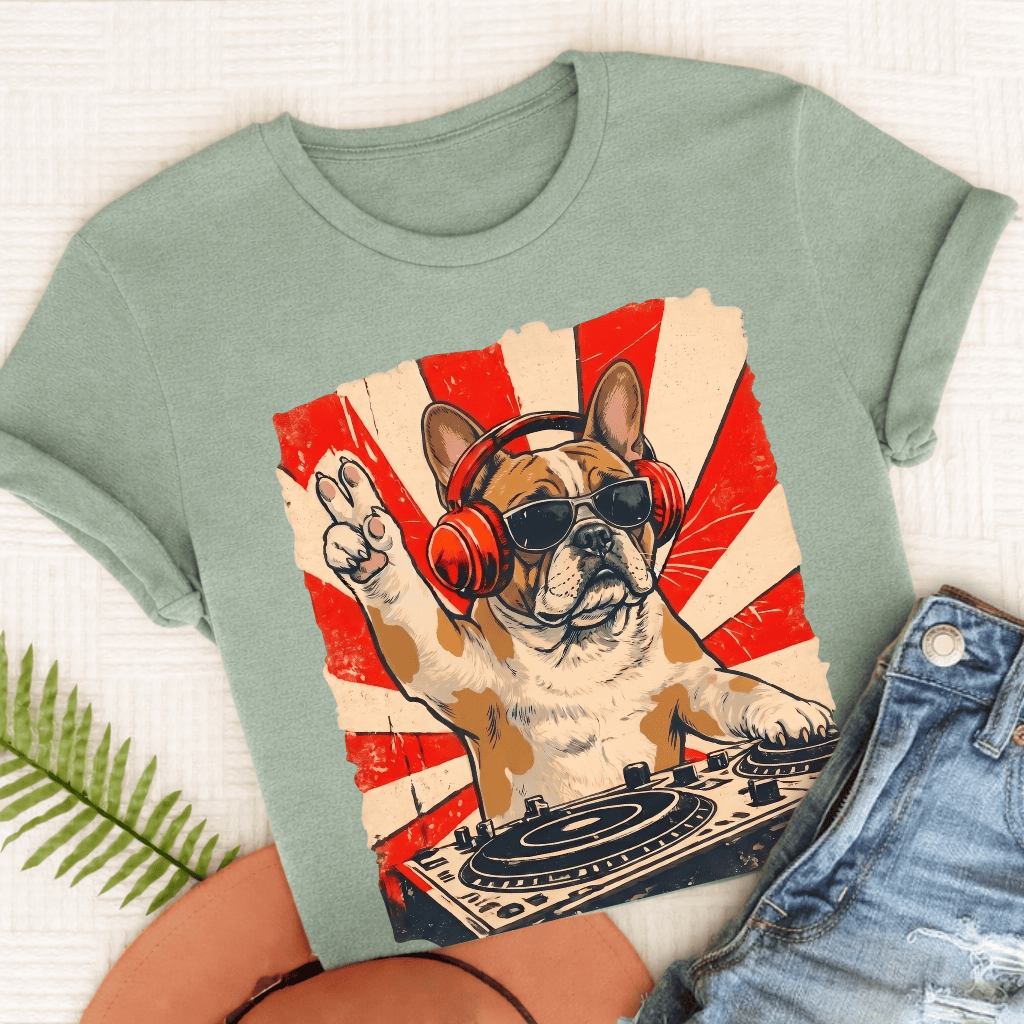 Custom Frenchie Funny Music DJ Unisex TShirt Bay