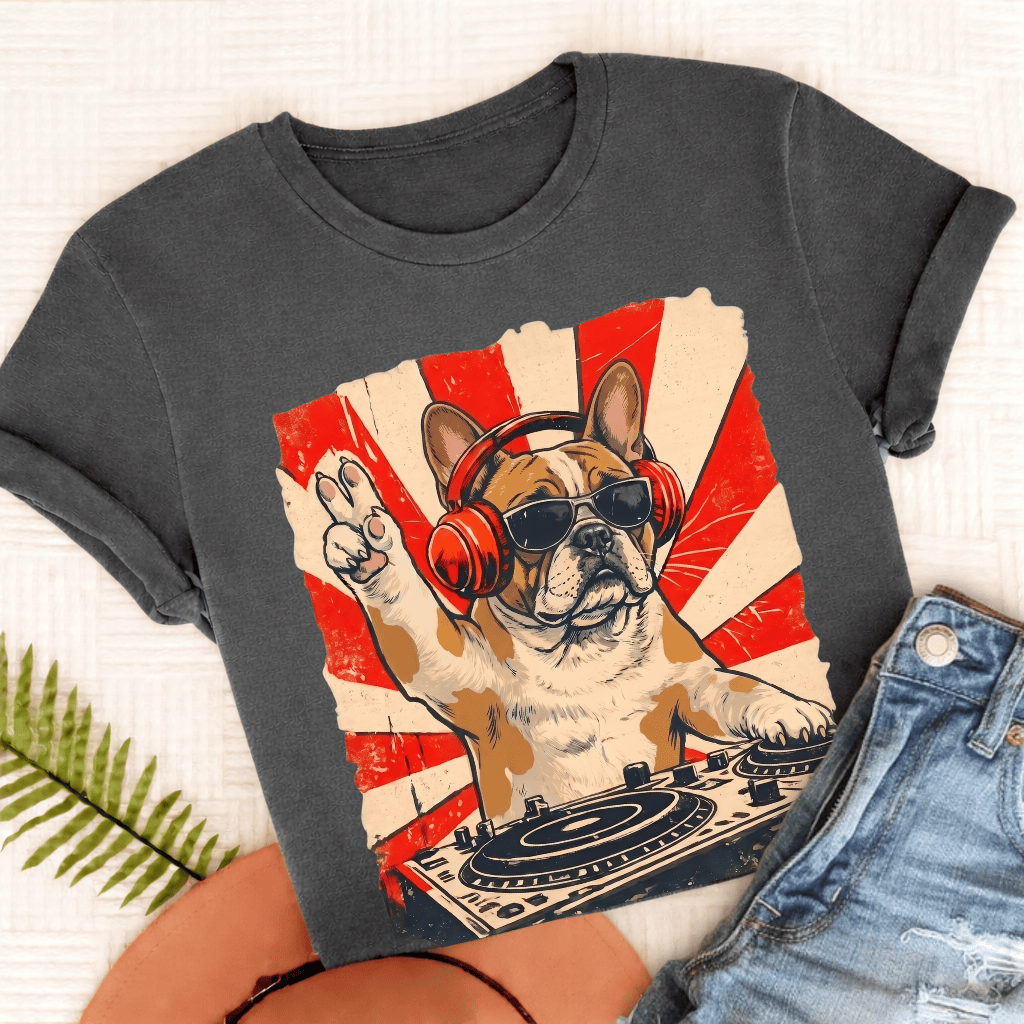 Custom Frenchie Funny Music DJ Unisex TShirt Pepper