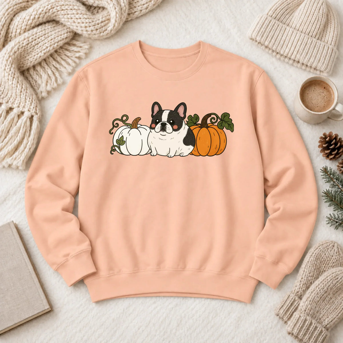 Custom Frenchie Funny Pumpkin Fall Unisex Sweatshirt Peachy