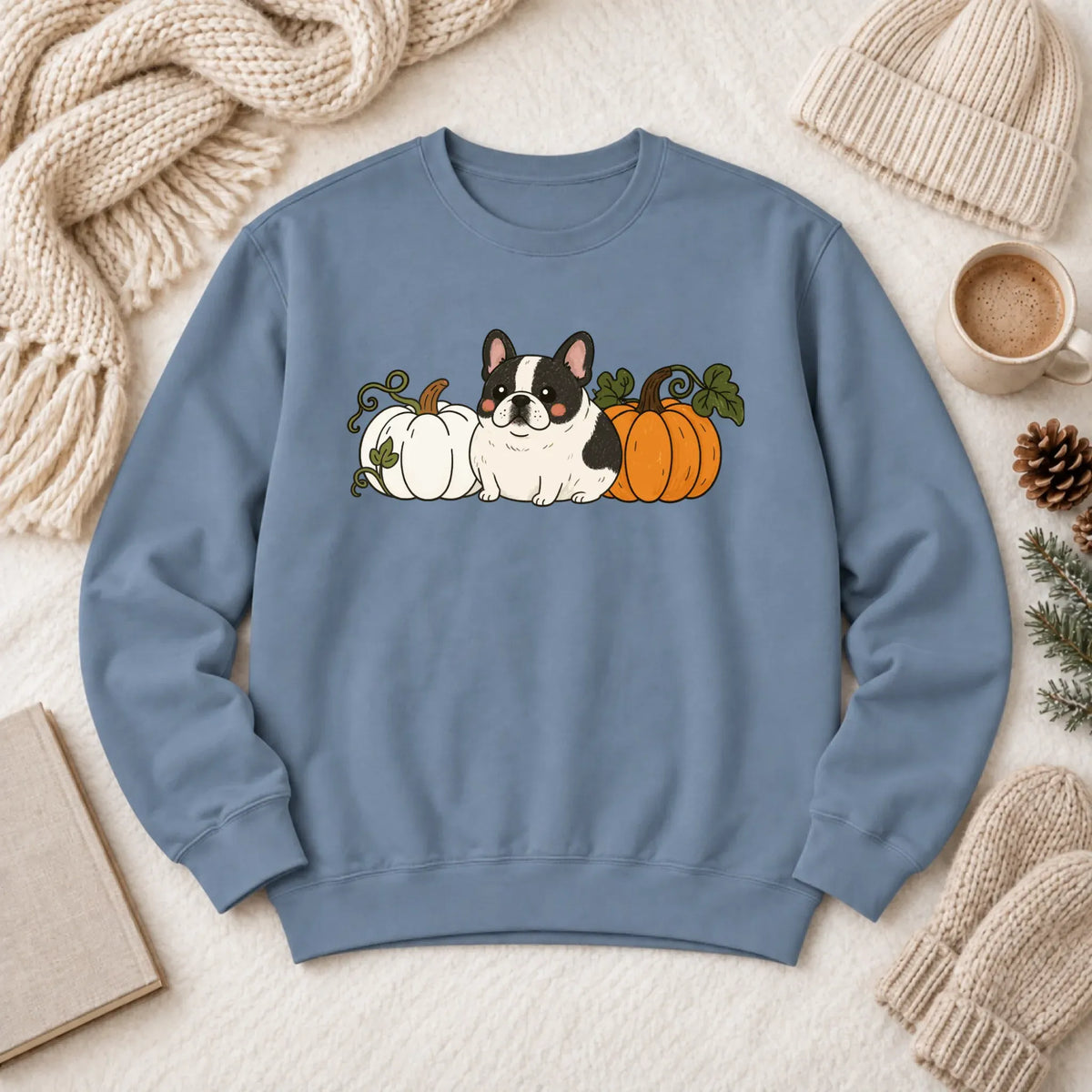 Custom Frenchie Funny Pumpkin Fall Unisex Sweatshirt Blue Jean