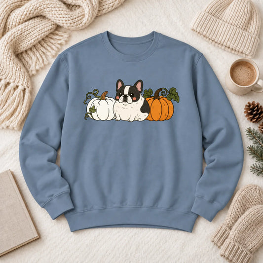 Custom Frenchie Funny Pumpkin Fall Unisex Sweatshirt Blue Jean