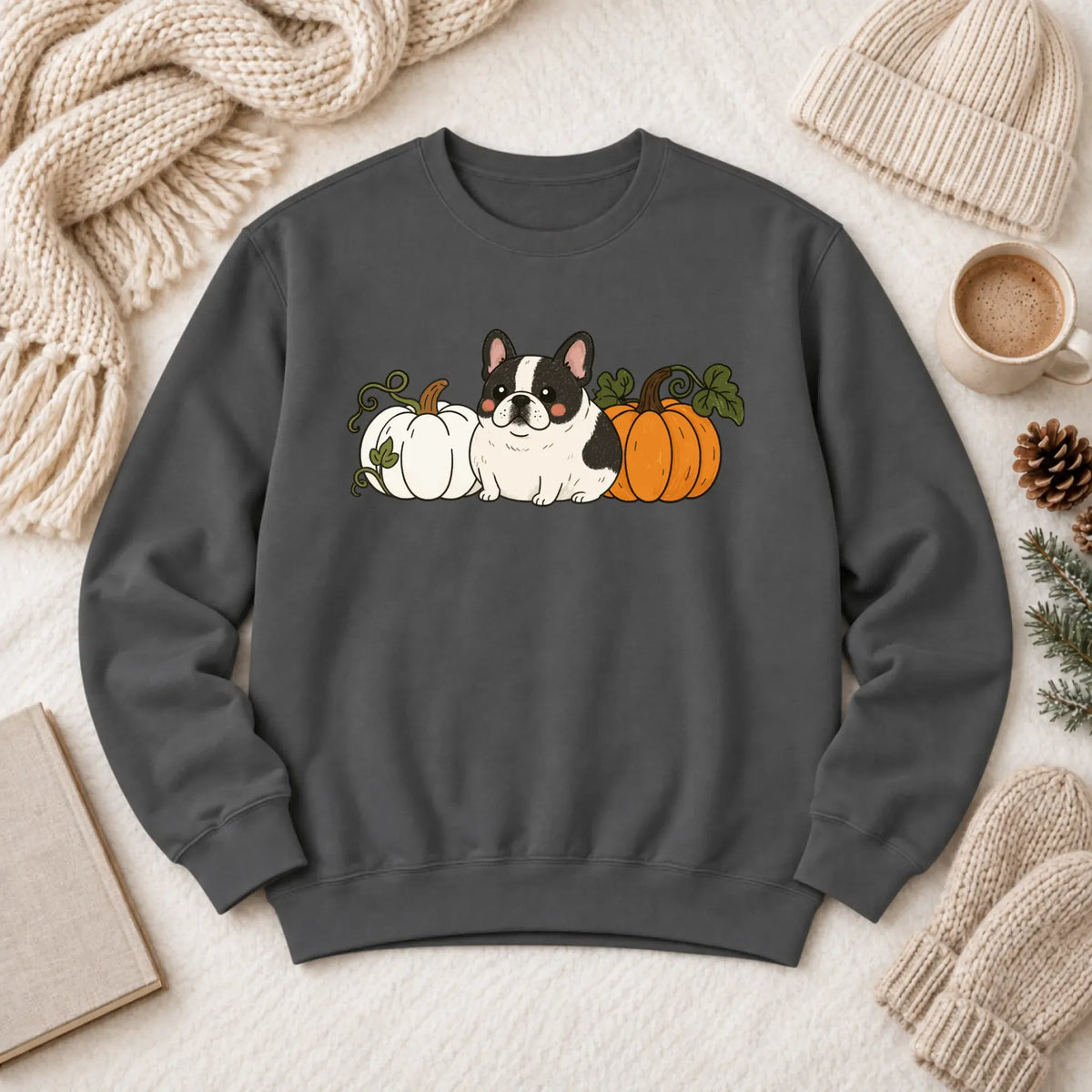 Custom Frenchie Funny Pumpkin Fall Unisex Sweatshirt Pepper