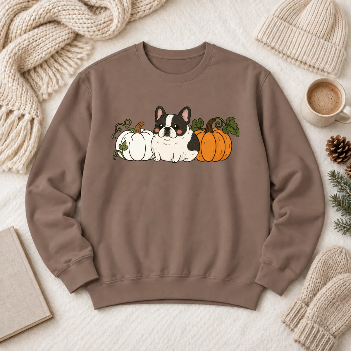 Custom Frenchie Funny Pumpkin Fall Unisex Sweatshirt Espresso