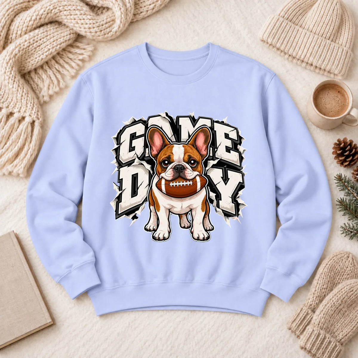 Custom Frenchie Game Day Football Unisex Sweatshirt Hydrangea