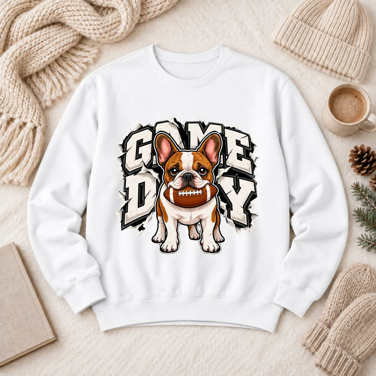 Custom Frenchie Game Day Football Unisex Sweatshirt White
