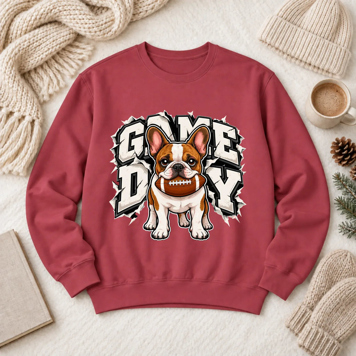 Custom Frenchie Game Day Football Unisex Sweatshirt Crimson