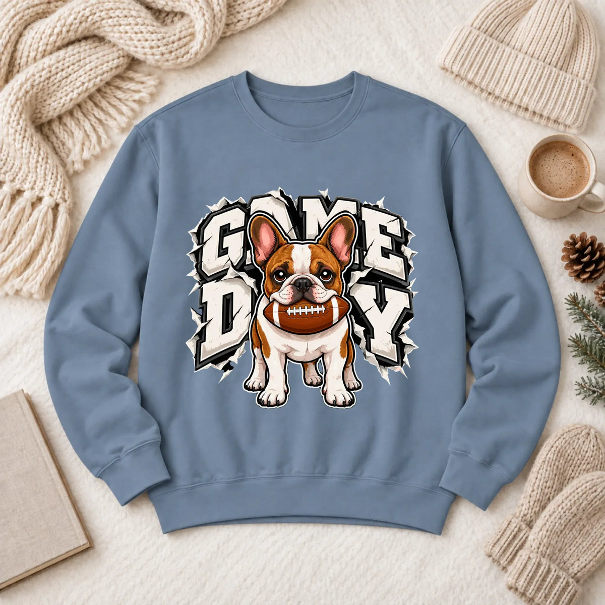 Custom Frenchie Game Day Football Unisex Sweatshirt Blue Jean