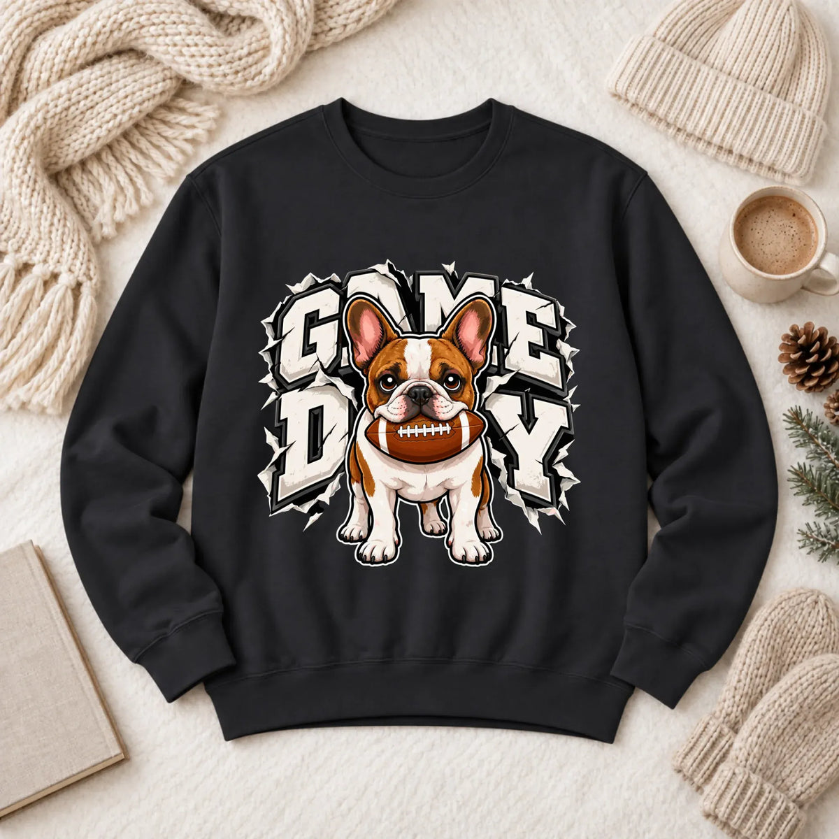 Custom Frenchie Game Day Football Unisex Sweatshirt Black