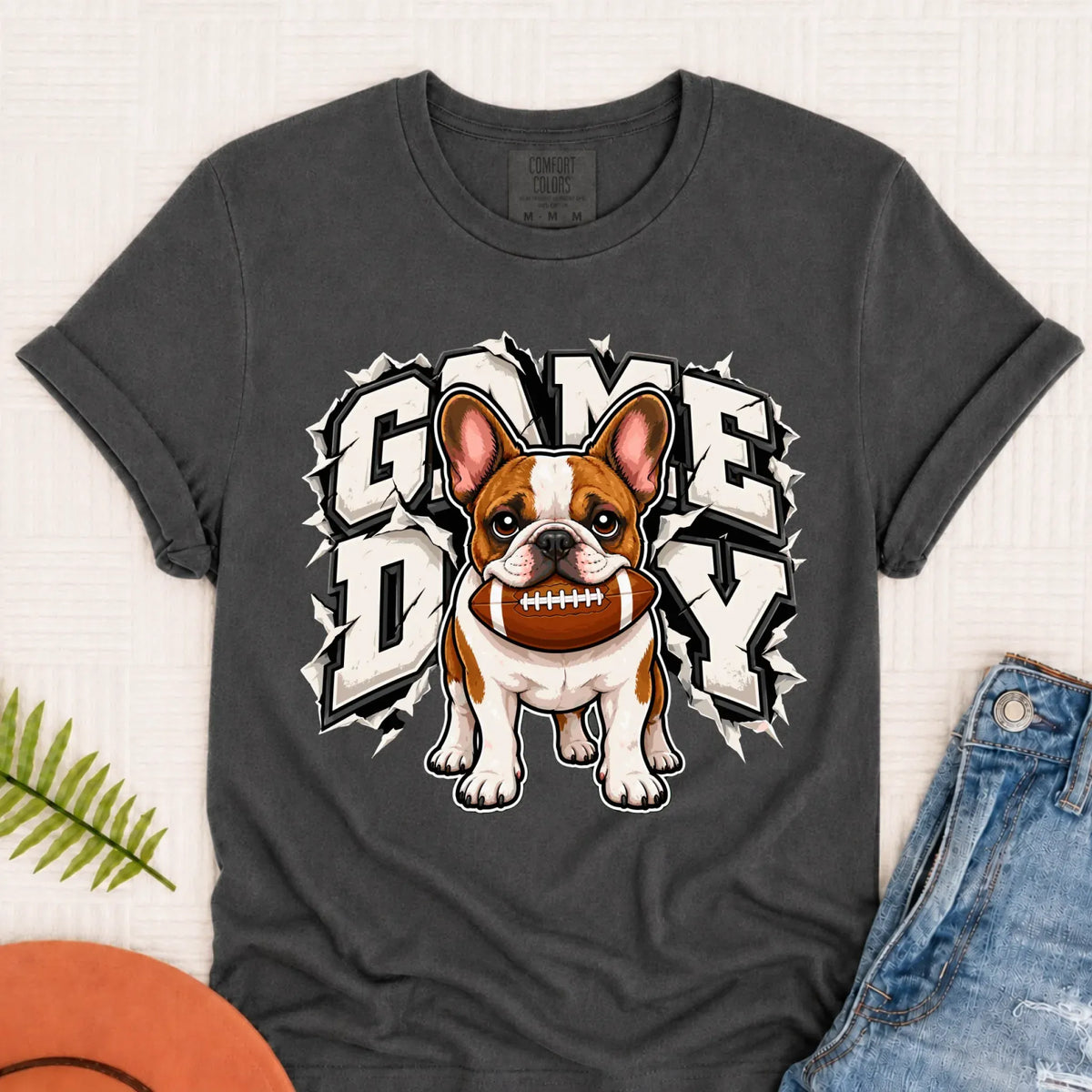 Custom Frenchie Game Day Football Unisex Tshirt Pepper
