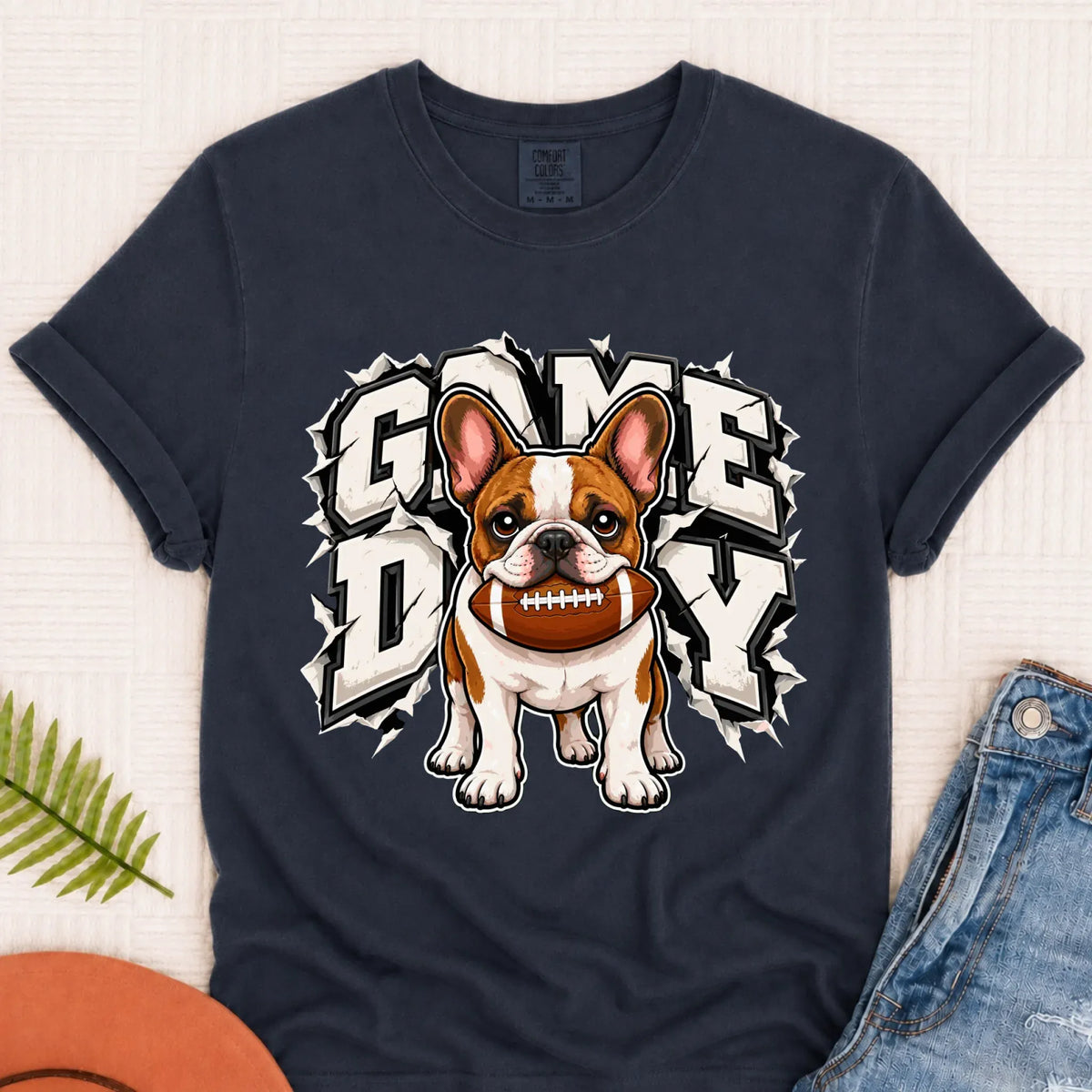 Custom Frenchie Game Day Football Unisex Tshirt Navy