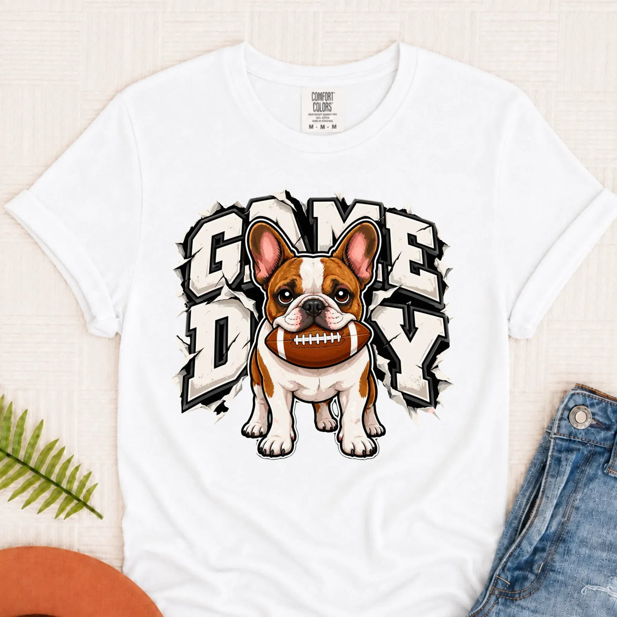 Custom Frenchie Game Day Football Unisex Tshirt White