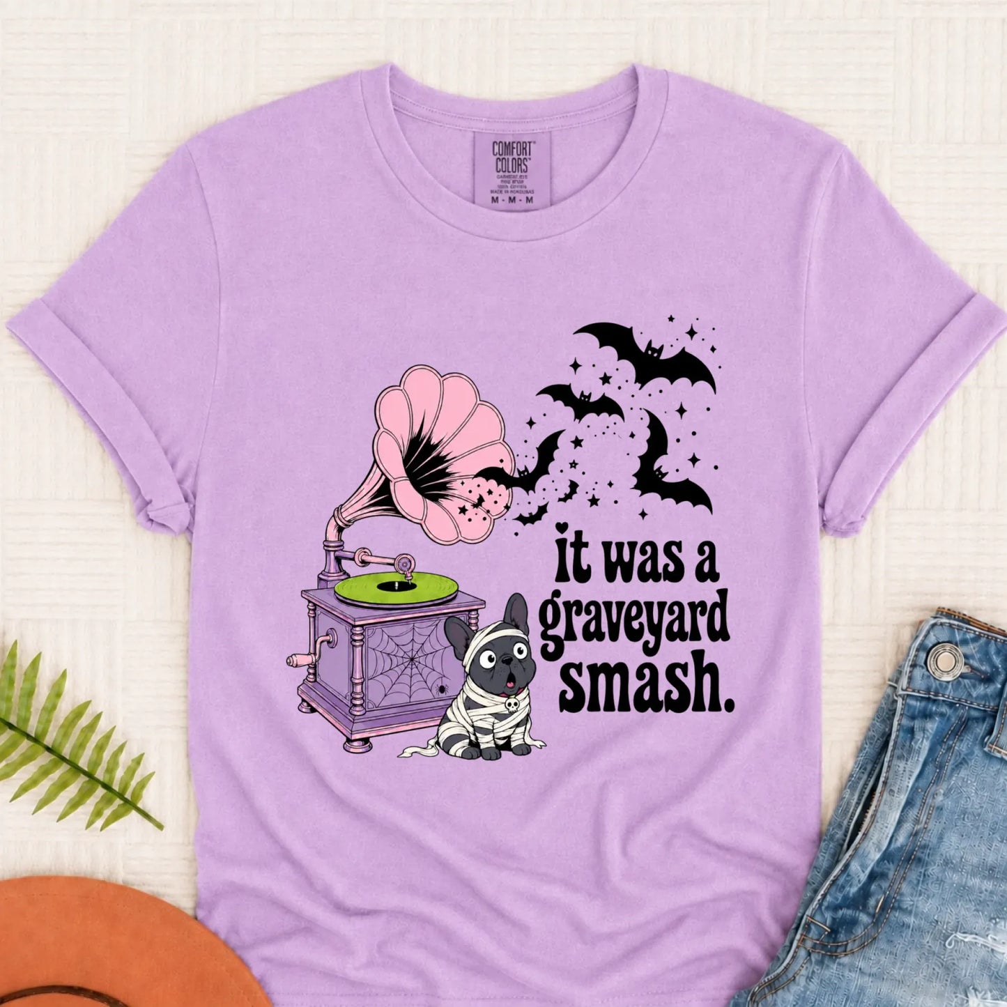 Custom Frenchie Halloween Graveyard Smash Unisex Tshirt Orchid