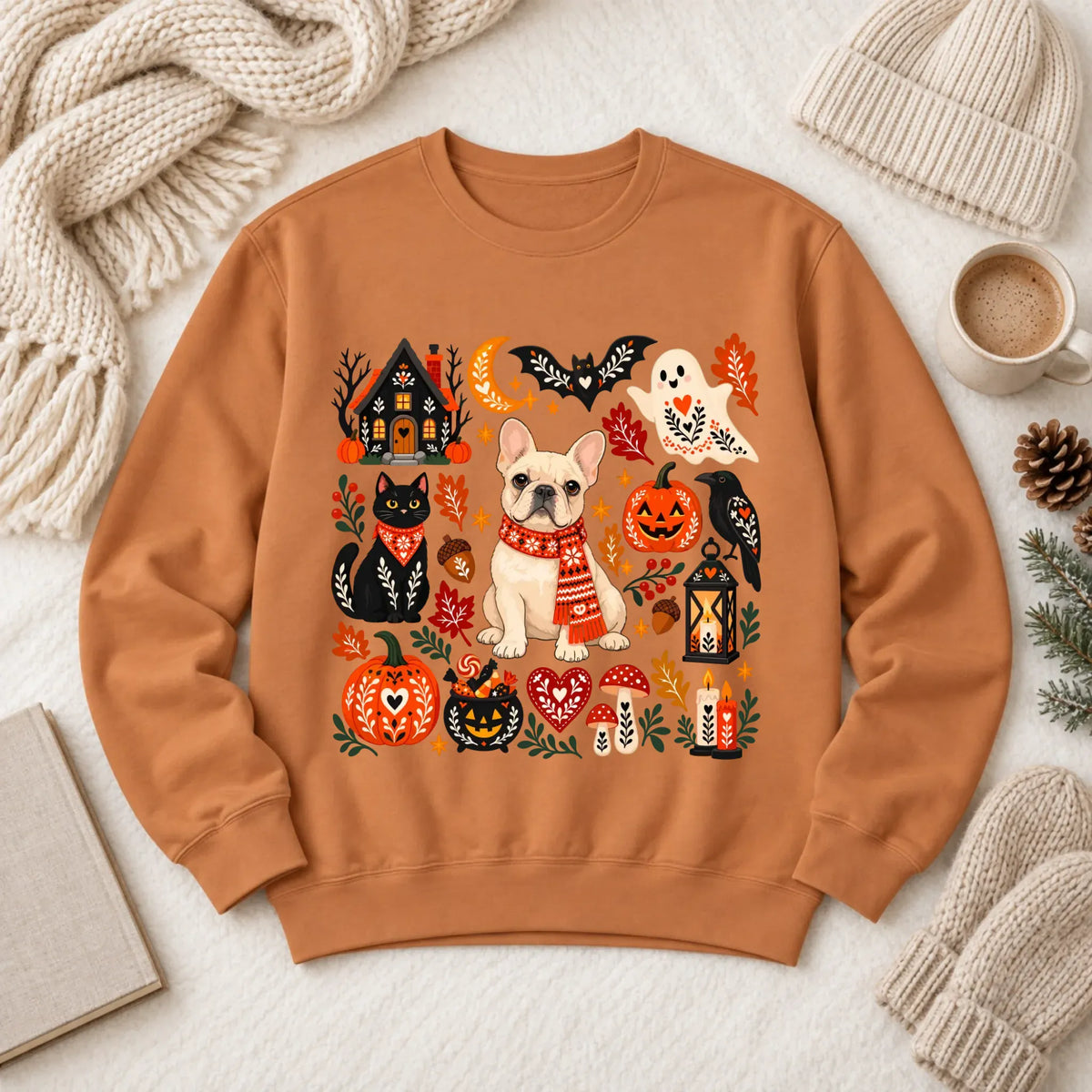 Custom Frenchie Halloween Scandinavian Unisex Sweatshirt Yam