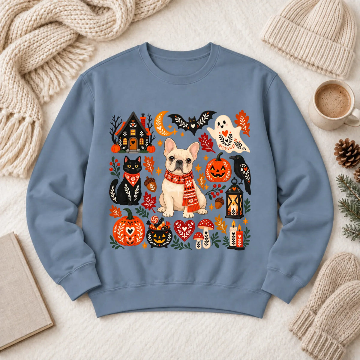 Custom Frenchie Halloween Scandinavian Unisex Sweatshirt Blue Jean
