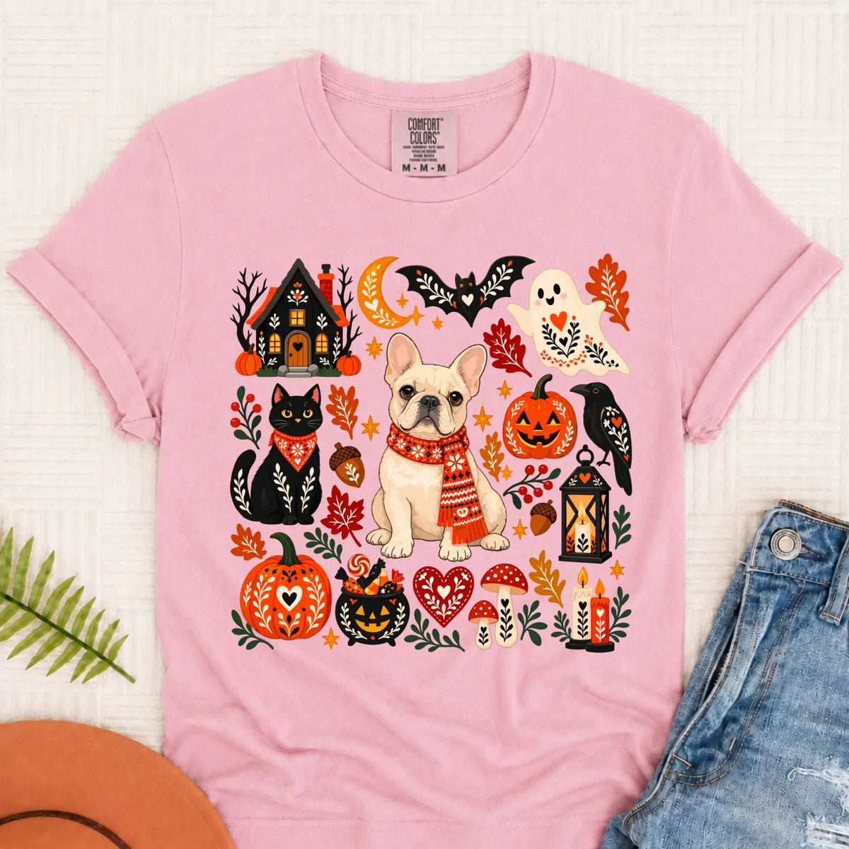 Custom Frenchie Halloween Scandinavian Unisex Tshirt Blossom