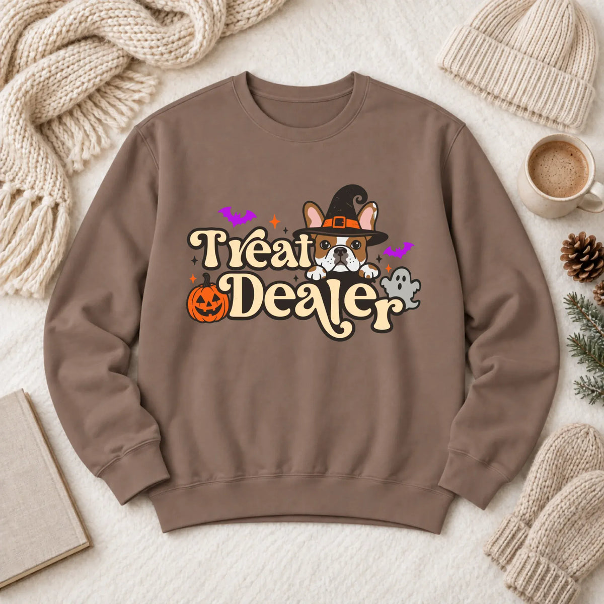 Custom Frenchie Halloween Treat Dealer Unisex Sweatshirt Espresso