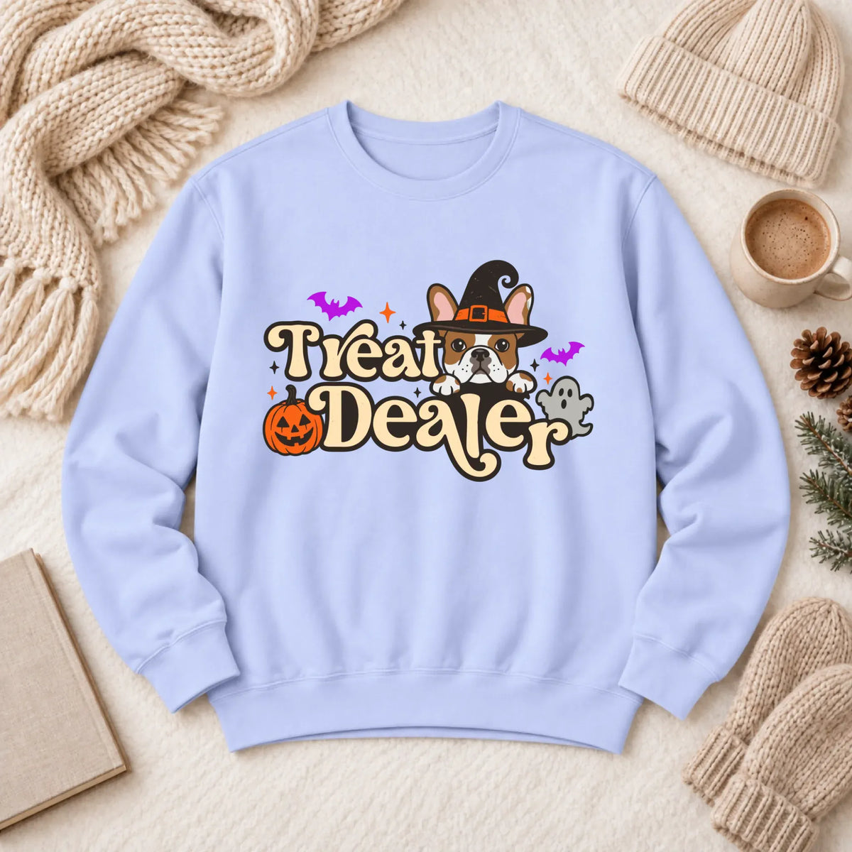 Custom Frenchie Halloween Treat Dealer Unisex Sweatshirt Hydrangea