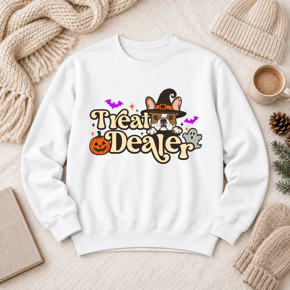 Custom Frenchie Halloween Treat Dealer Unisex Sweatshirt White