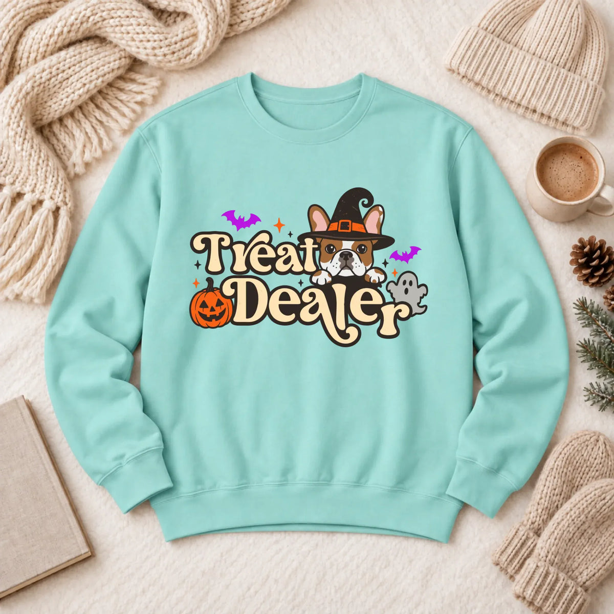 Custom Frenchie Halloween Treat Dealer Unisex Sweatshirt Chalky Mint