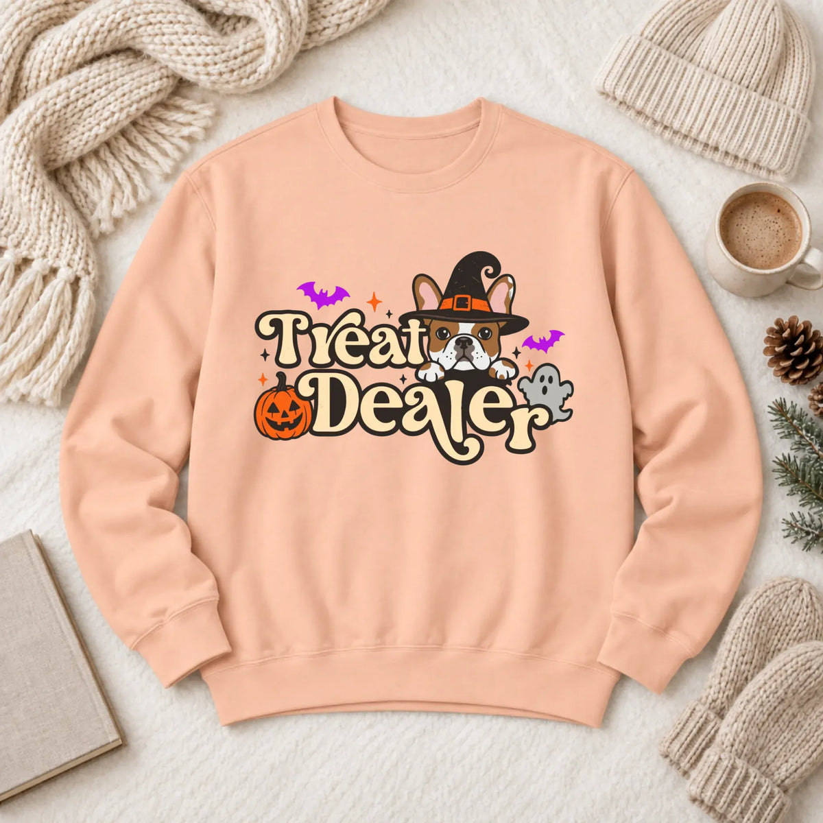 Custom Frenchie Halloween Treat Dealer Unisex Sweatshirt Peachy