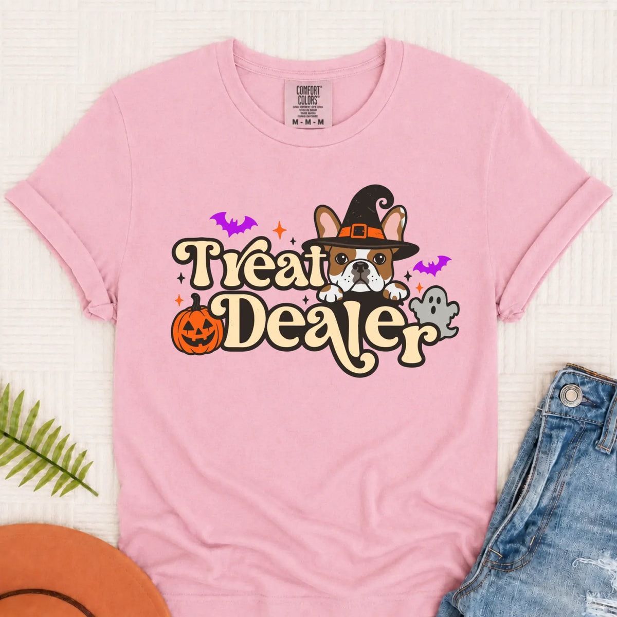 Custom Frenchie Halloween Treat Dealer Unisex Tshirt Blossom
