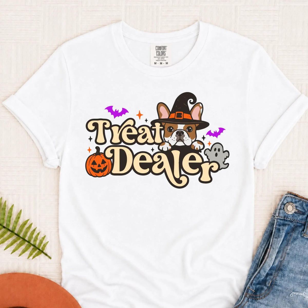 Custom Frenchie Halloween Treat Dealer Unisex Tshirt White