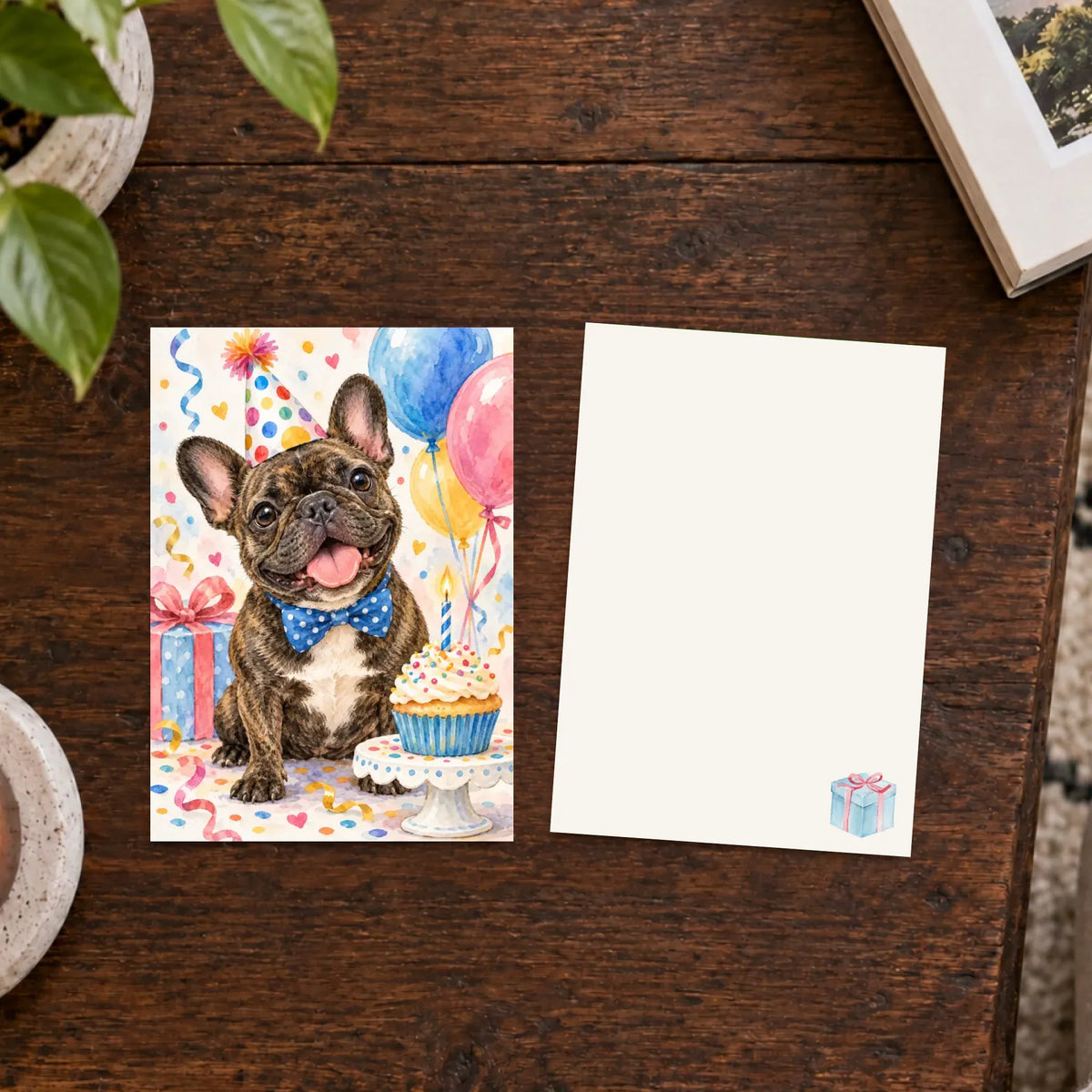 Custom Frenchie Happy Birthday Greeting Card Art