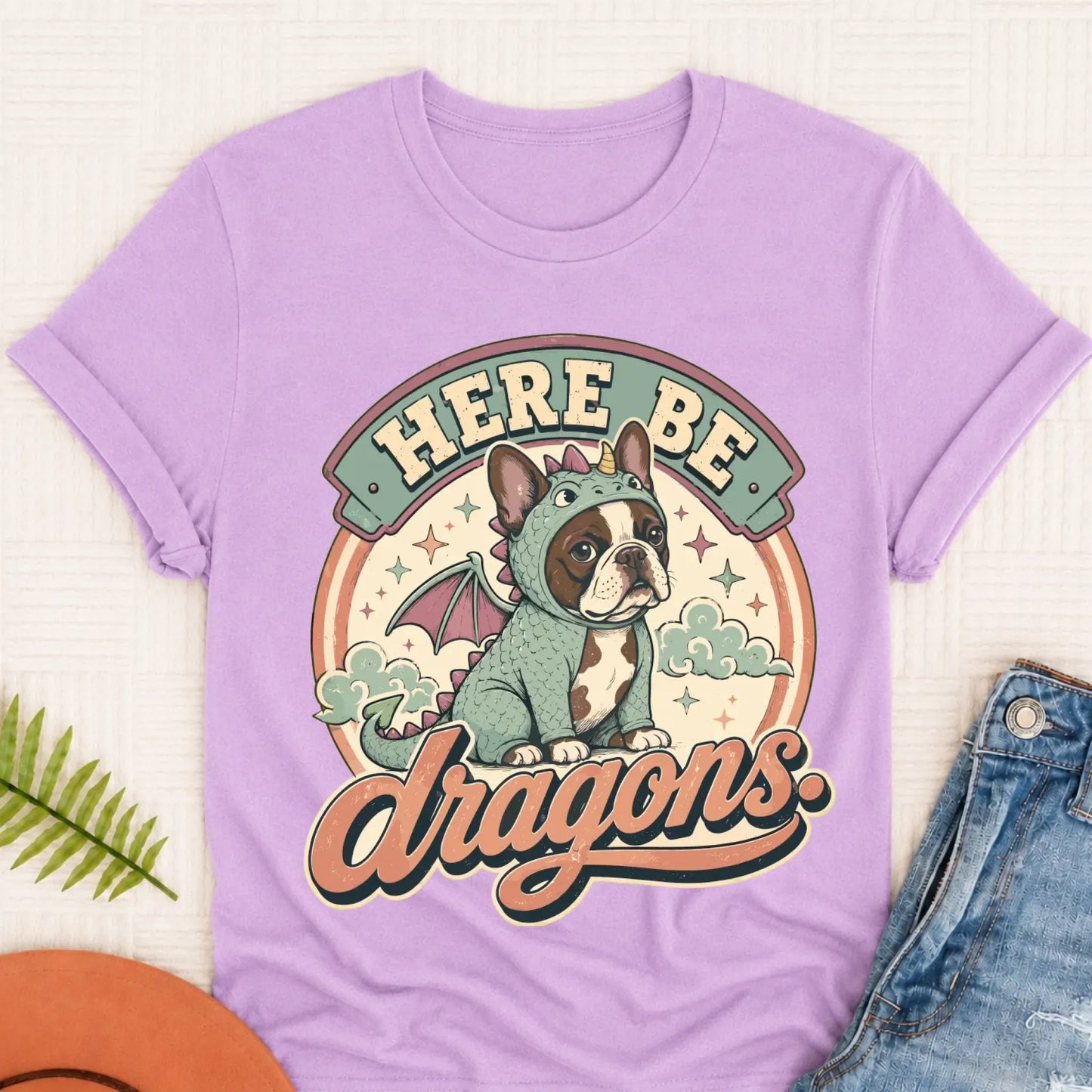 Custom Frenchie Here Be Dragons Unisex TShirt Orchid