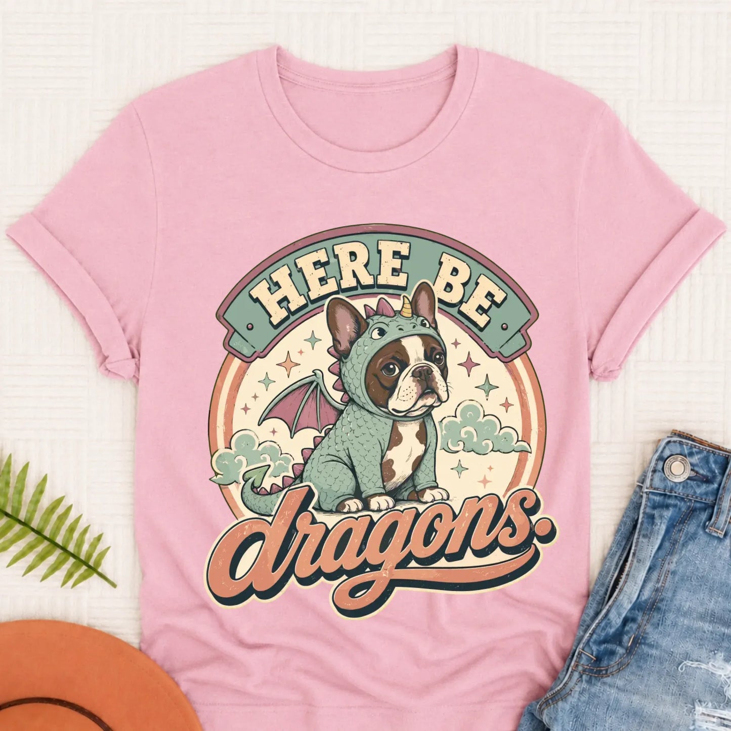 Custom Frenchie Here Be Dragons Unisex TShirt Blossom
