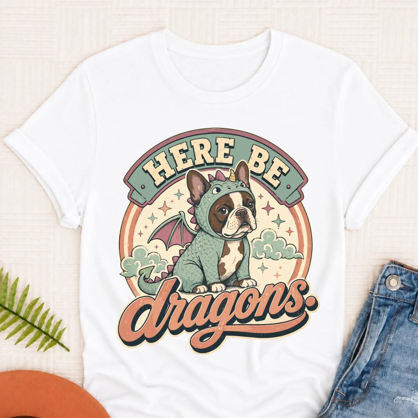 Custom Frenchie Here Be Dragons Unisex TShirt White