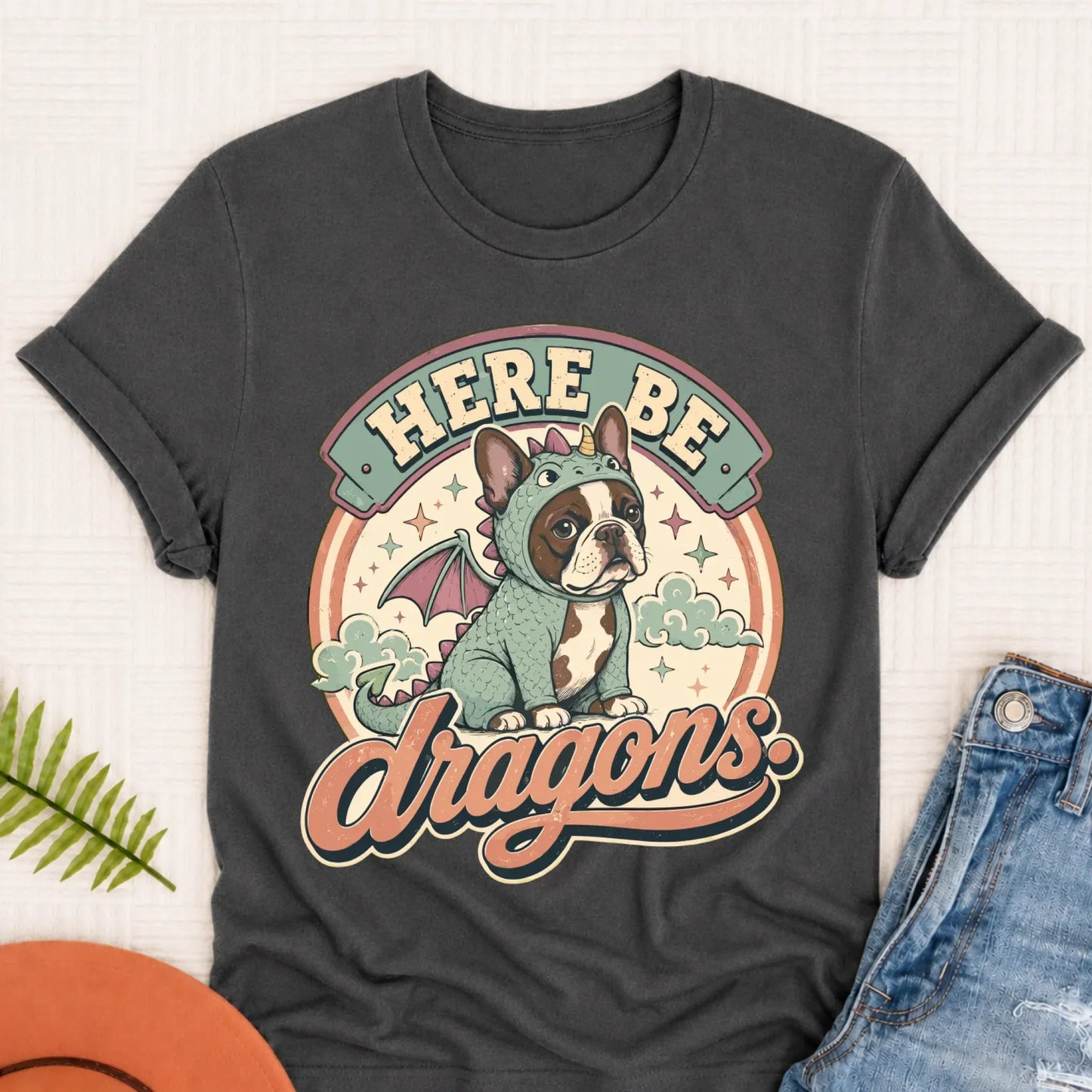 Custom Frenchie Here Be Dragons Unisex TShirt Pepper