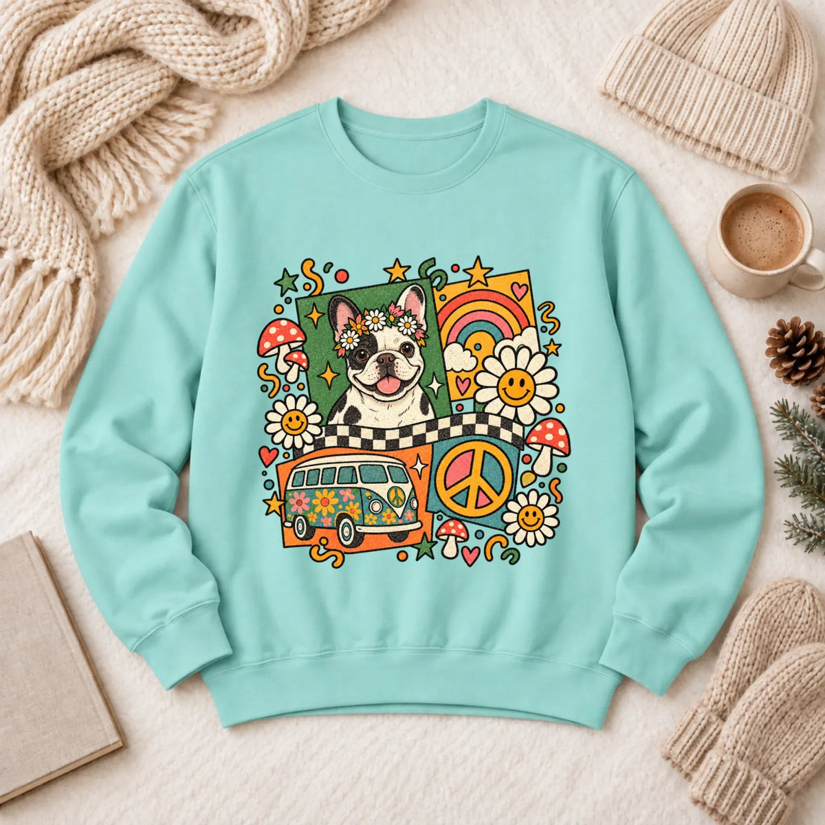 Sweatshirt Chalky Mint / S Custom Frenchie Hippie Mushrooms Unisex Mushrooms