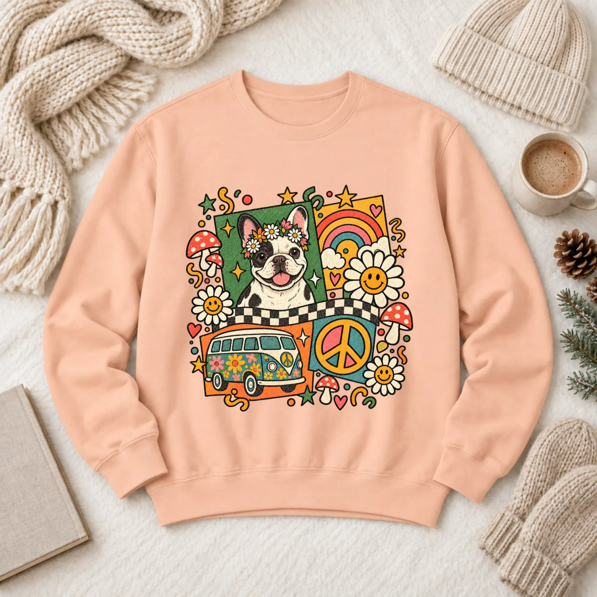 Sweatshirt Peachy / S Custom Frenchie Hippie Mushrooms Unisex Mushrooms