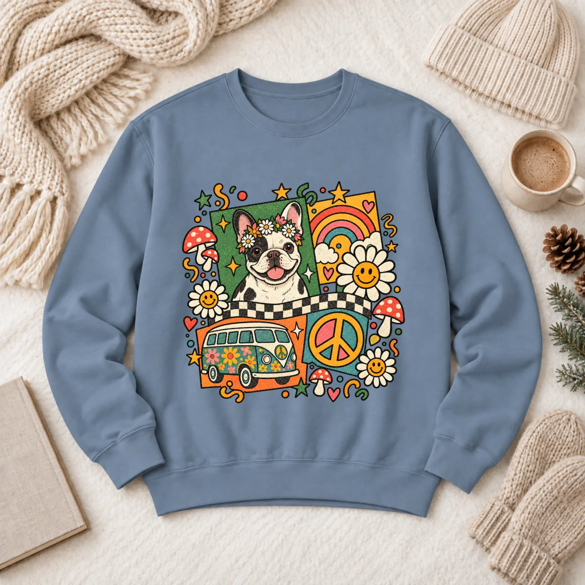 Sweatshirt Blue Jean / M Custom Frenchie Hippie Mushrooms Unisex Mushrooms