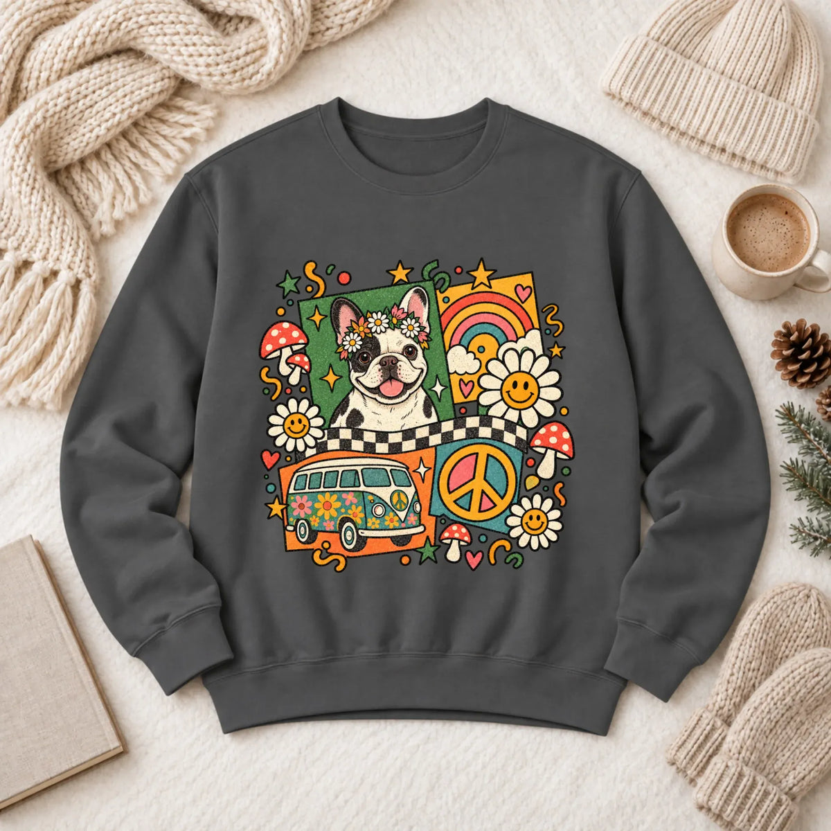Sweatshirt Pepper / S Custom Frenchie Hippie Mushrooms Unisex Mushrooms