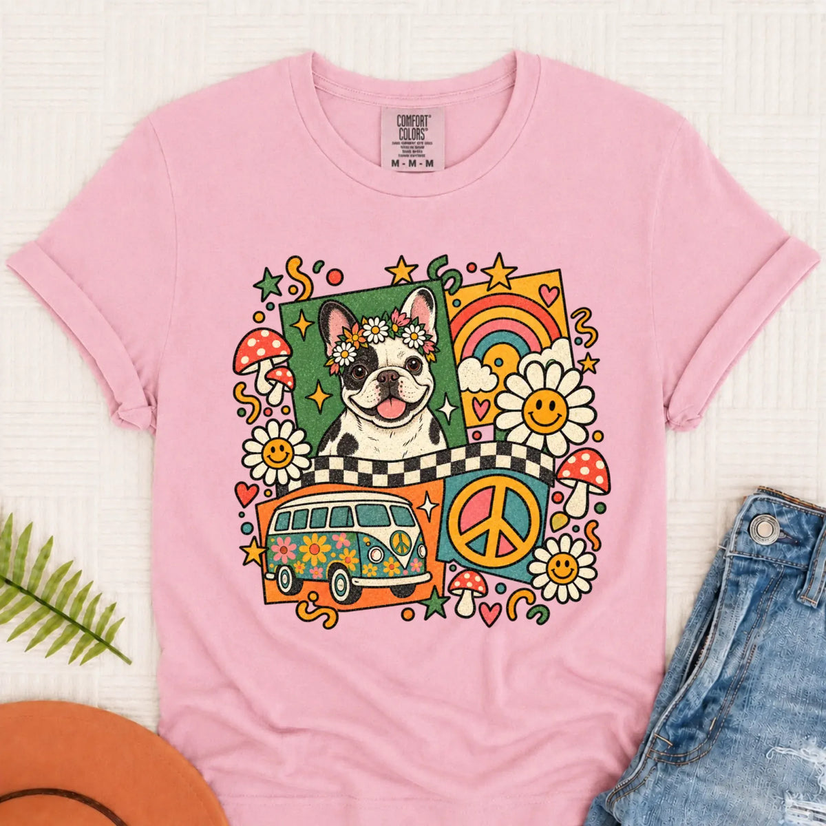 T-Shirt Blossom / S Custom Frenchie Hippie Mushrooms Unisex Tshirt