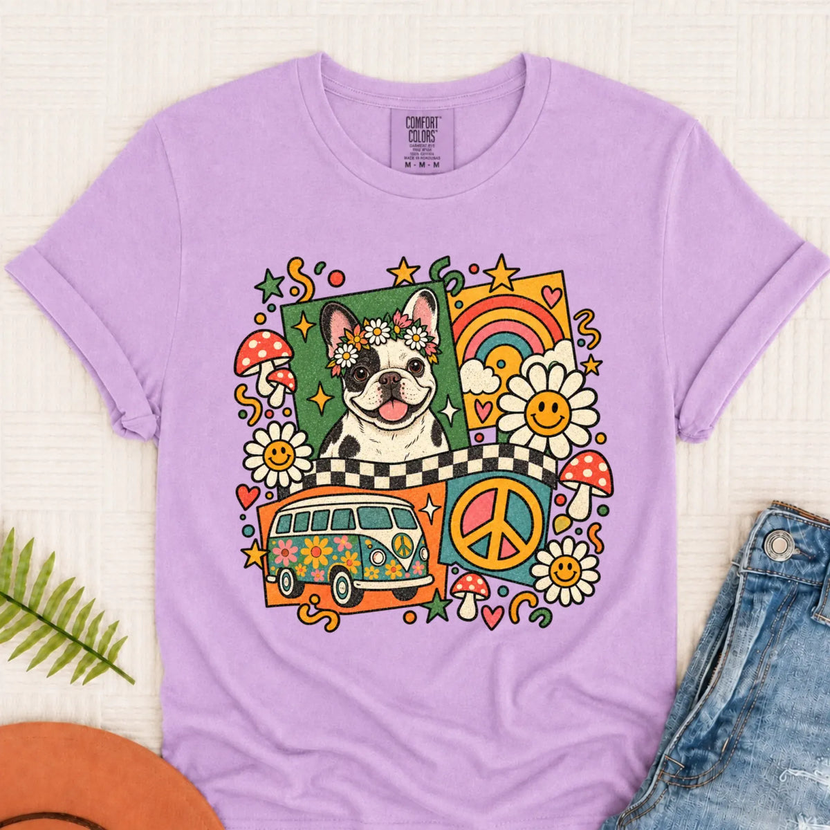 T-Shirt Orchid / S Custom Frenchie Hippie Mushrooms Unisex Tshirt