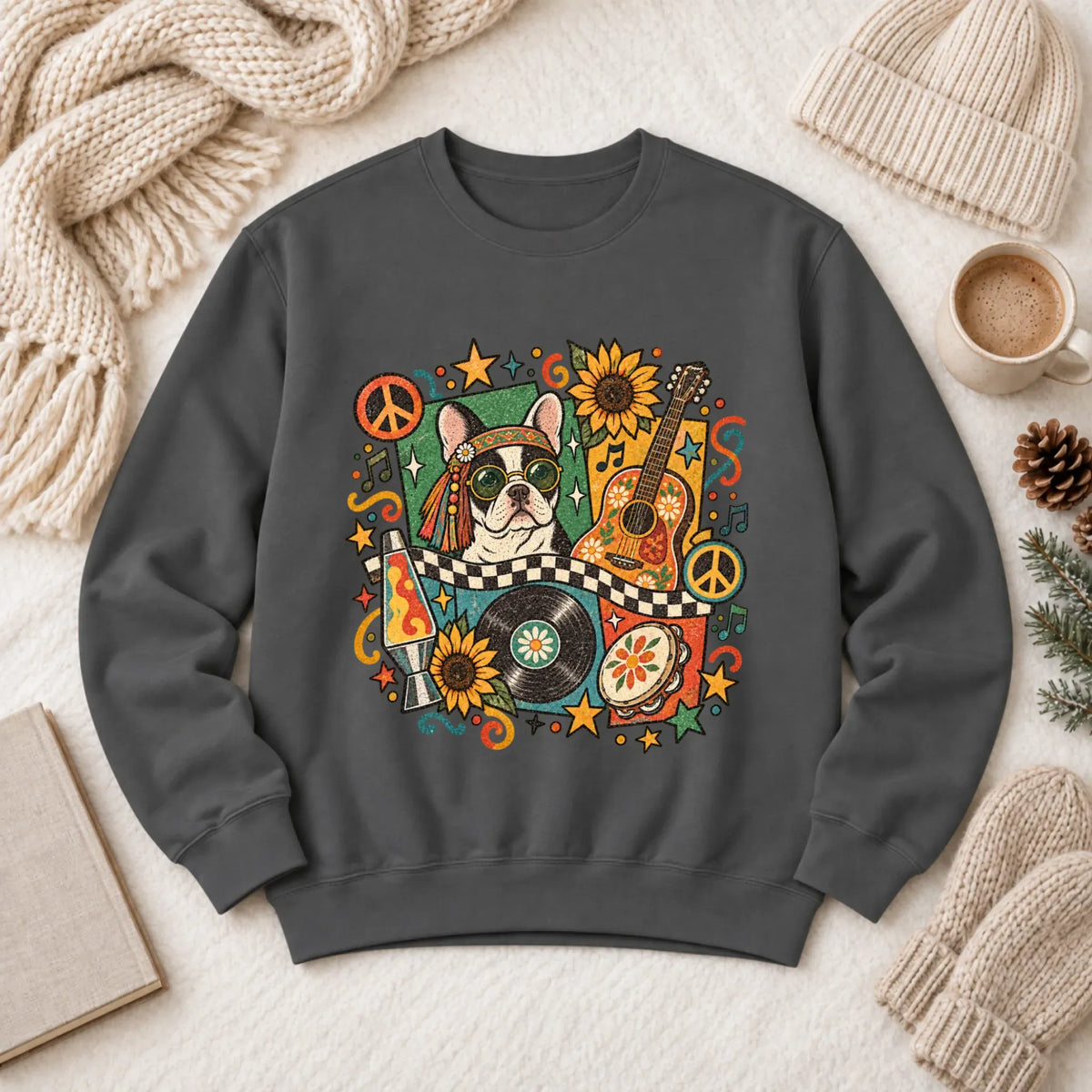 Customizer 1466 LW Sweatshirt Dark / Pepper / S Custom Frenchie Hippie Music Unisex Sweatshirt