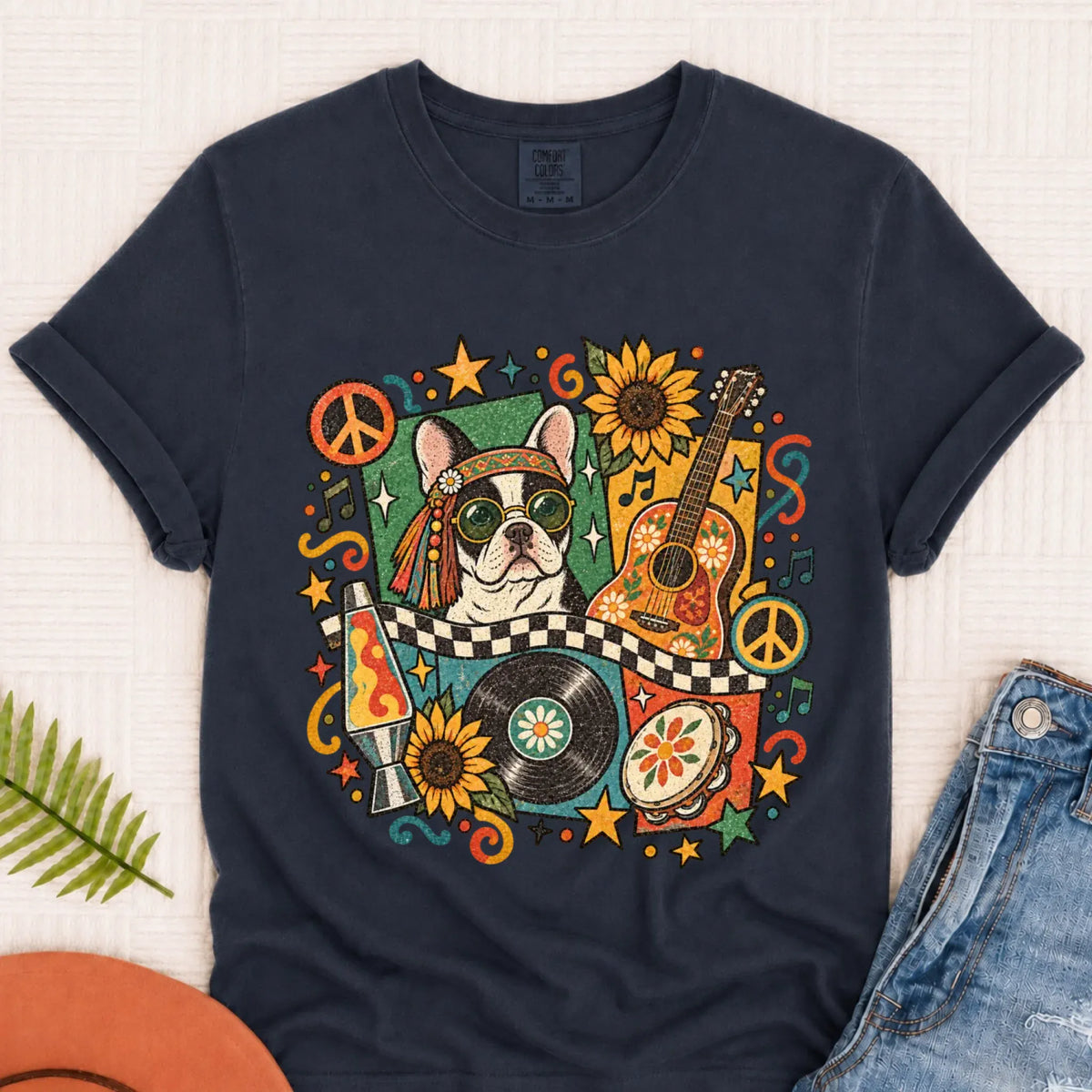 Customizer Monster Dark 1717 / Navy / S Custom Frenchie Hippie Music Unisex Tshirt