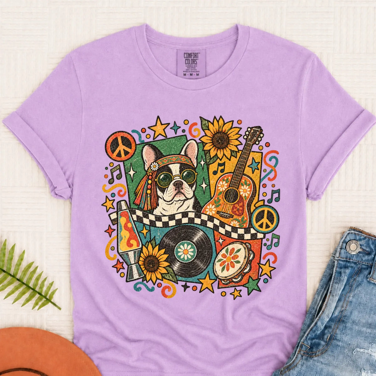 Customizer Monster Light 1717 / Orchid / S Custom Frenchie Hippie Music Unisex Tshirt
