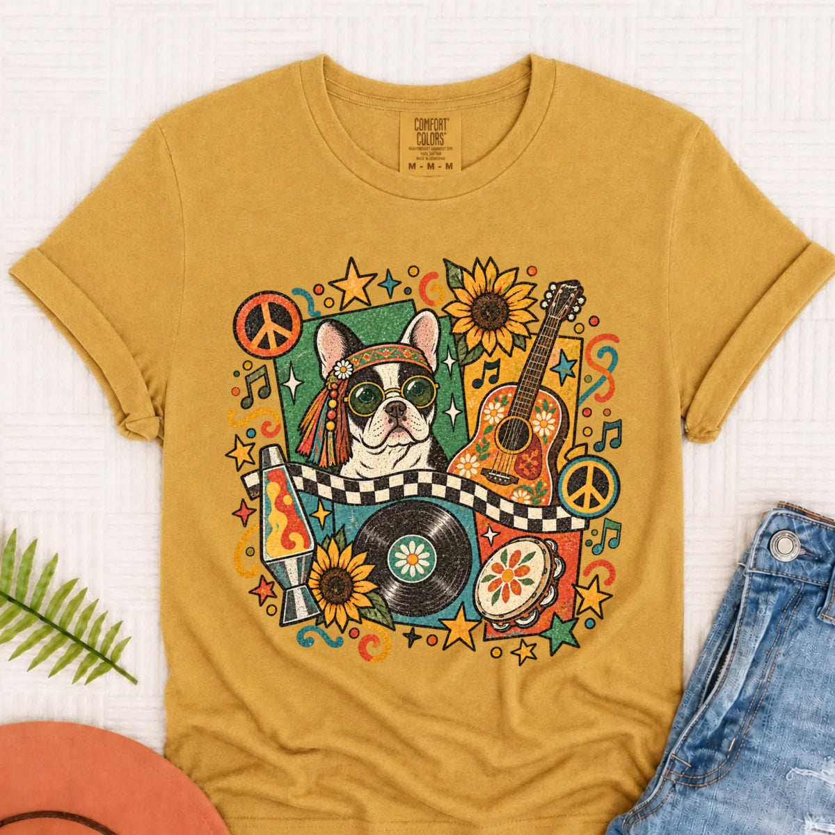 Customizer Monster Light 1717 / Mustard / S Custom Frenchie Hippie Music Unisex Tshirt