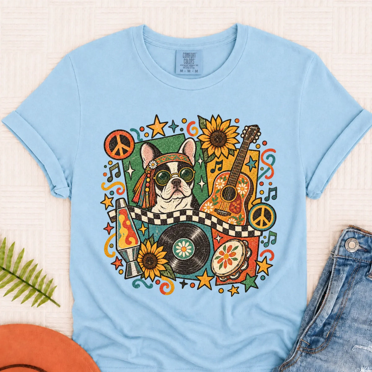 Customizer Monster Light 1717 / Chambray / S Custom Frenchie Hippie Music Unisex Tshirt