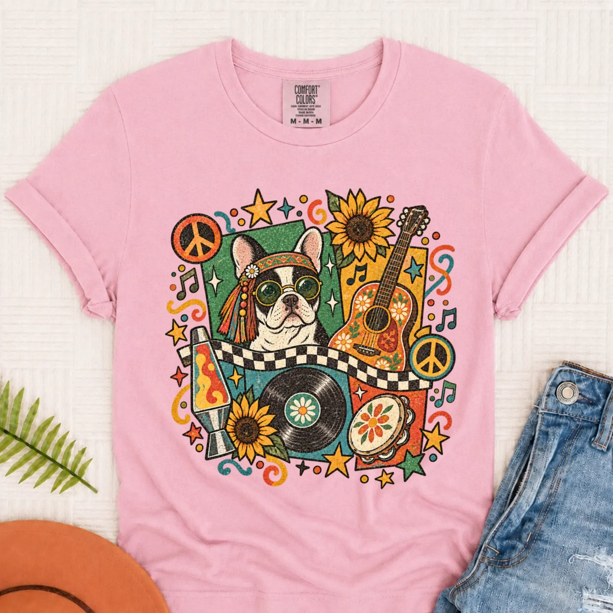 Customizer Monster Light 1717 / Blossom / S Custom Frenchie Hippie Music Unisex Tshirt