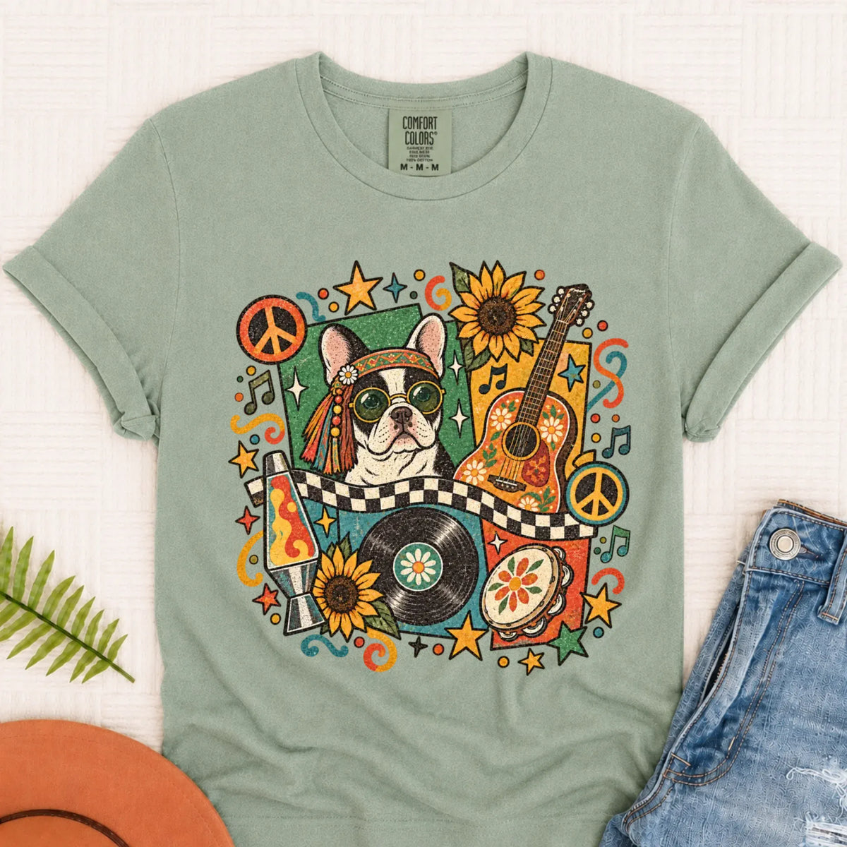 Customizer Monster Light 1717 / Bay / S Custom Frenchie Hippie Music Unisex Tshirt