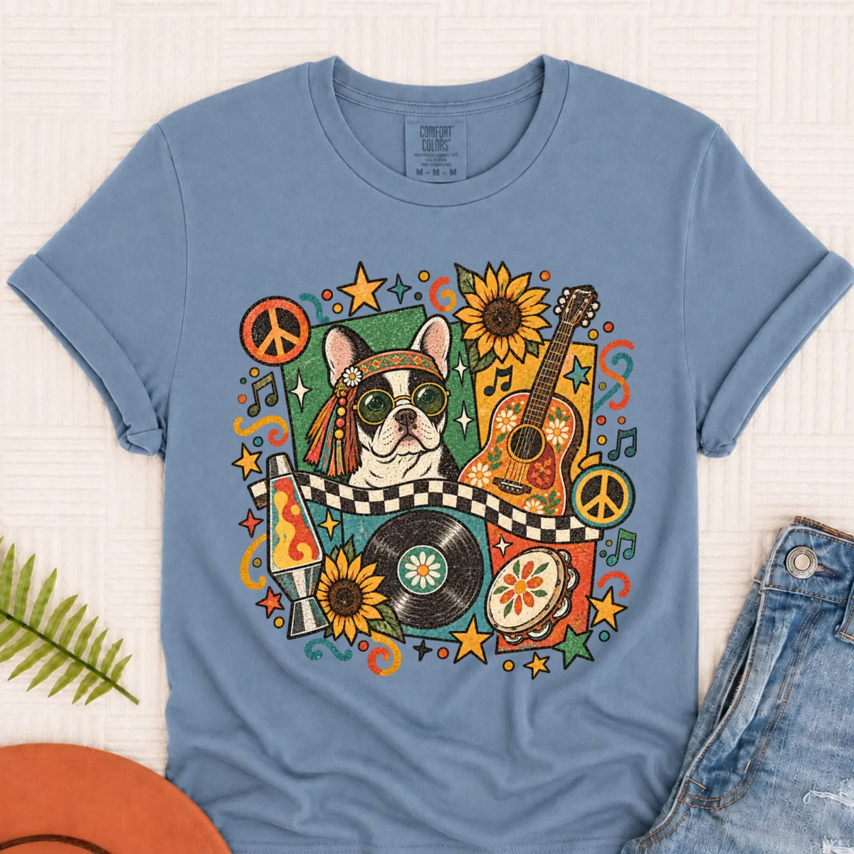 Customizer Monster Dark 1717 / Blue Jean / S Custom Frenchie Hippie Music Unisex Tshirt